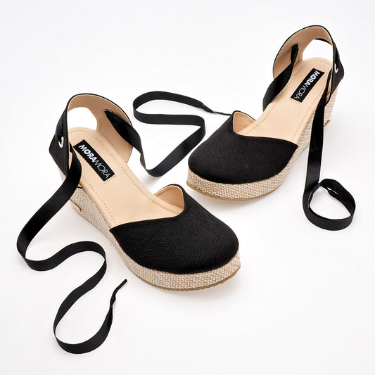 Alpargata De Cuña Con Cinta Moramora Mujer 143262202 Negro