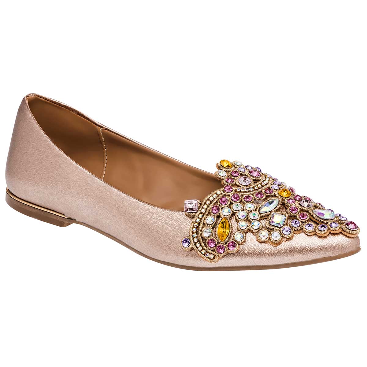 Flats Con Pedreria Lady One Nw2072 Para Mujer Color Oro