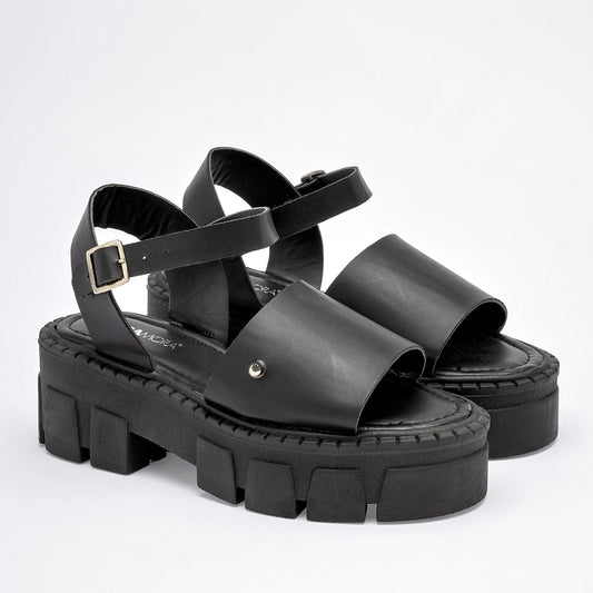 Sandalia Chunky Moramora 103885 Para Mujer Color Negro