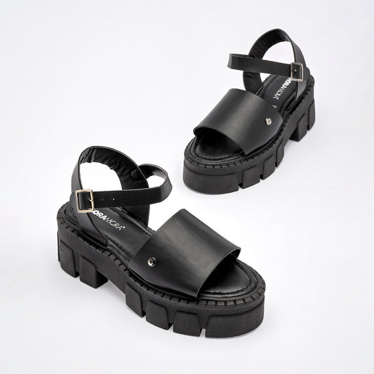 Sandalia Chunky Moramora 103885 Para Mujer Color Negro
