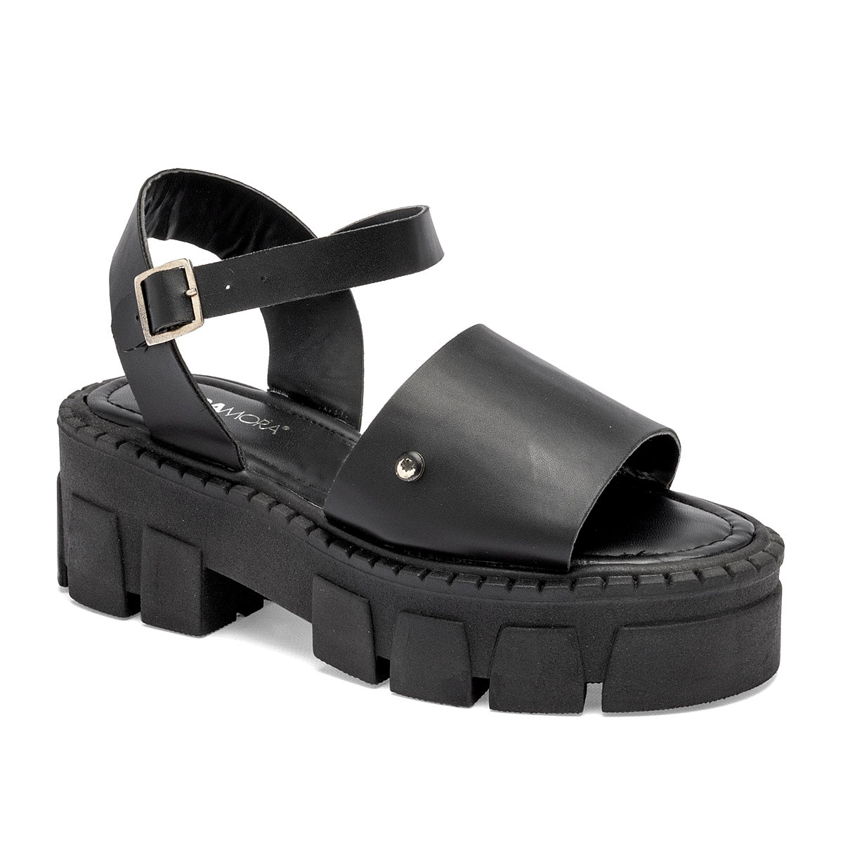 Sandalia Chunky Moramora 103885 Para Mujer Color Negro