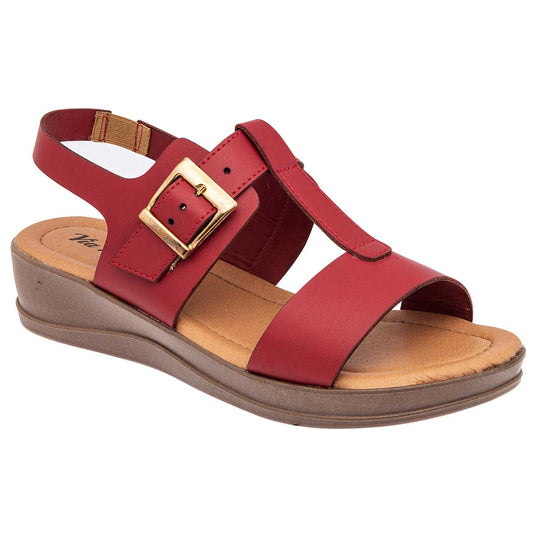 Sandalia Con Hebilla Via Moda Cusco Mujer Color Rojo