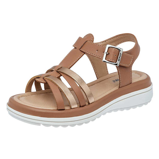 Sandalia Con Hebilla Yuyin 23084 Para Niña Color Camel
