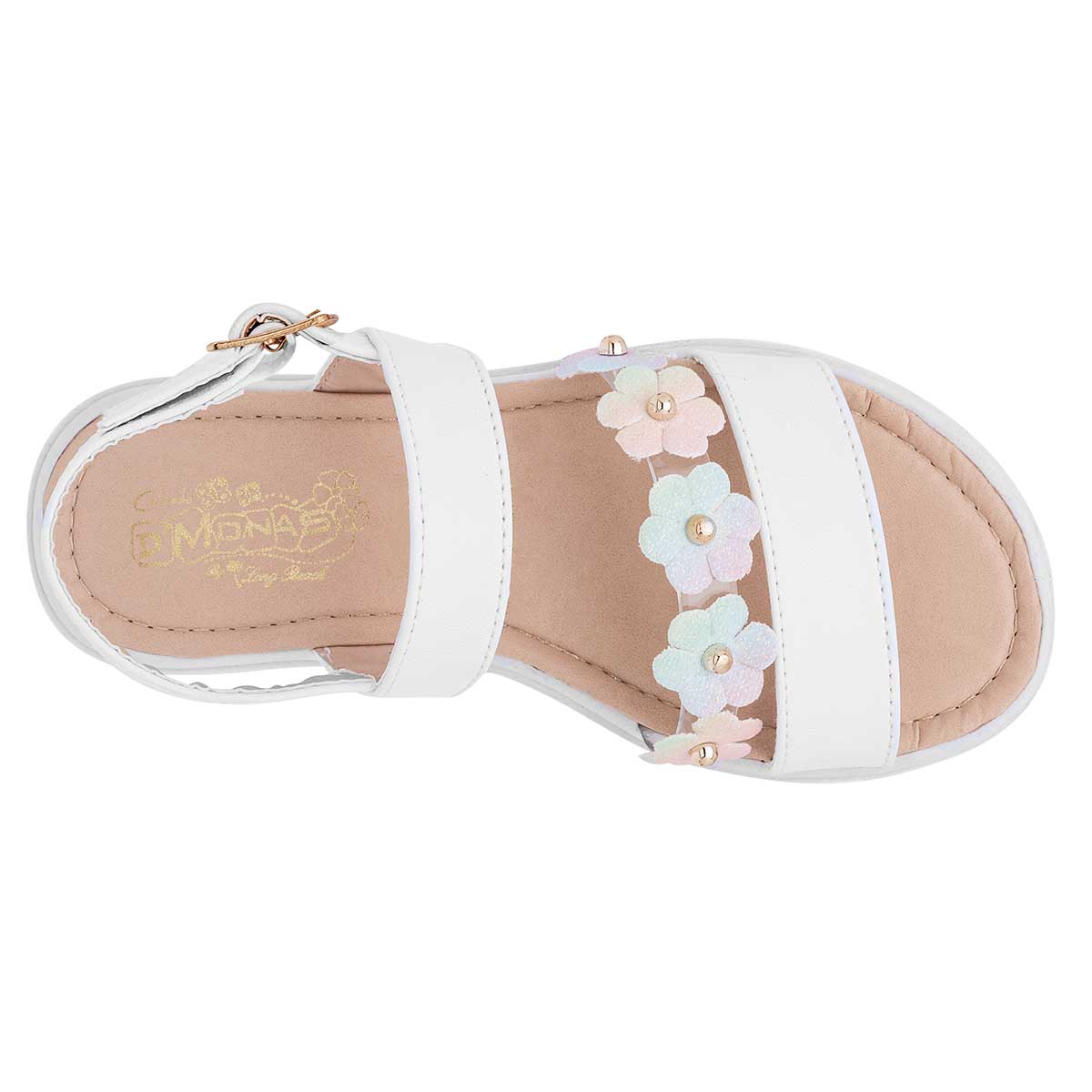 Sandalia Con Flores Dmonas 1053 Para Niña Color Blanco