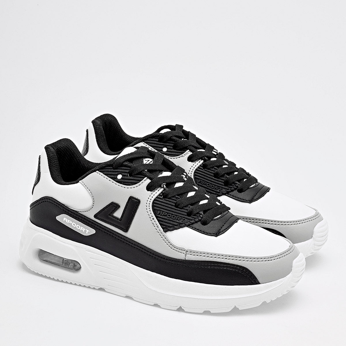 TENIS DEPORTIVO JUVENIL APOORT A5013 BLANCO NEGRO GRIS