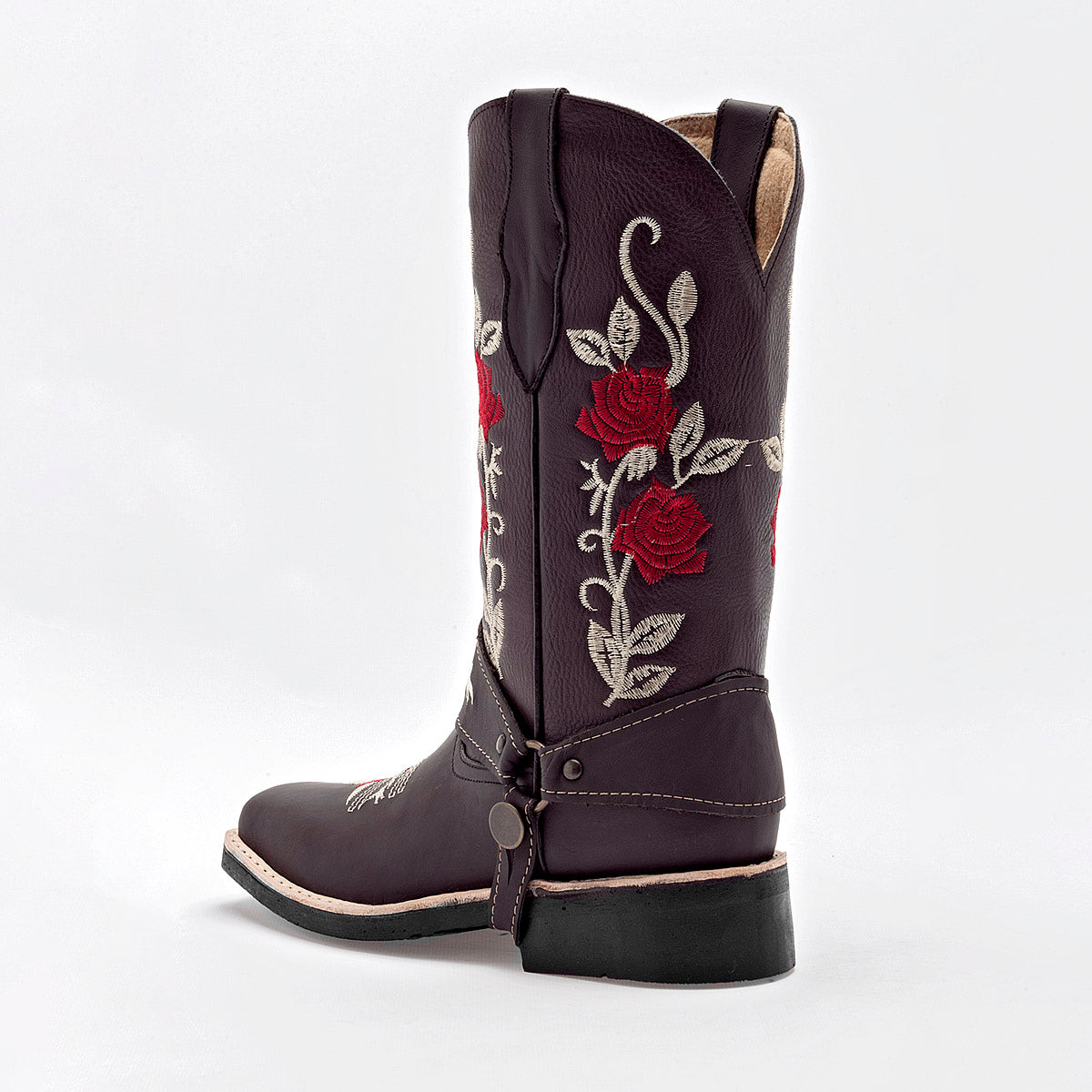 Bota Vaquera Con Bordado en  Piel Risel 405 Para Mujer Color Café
