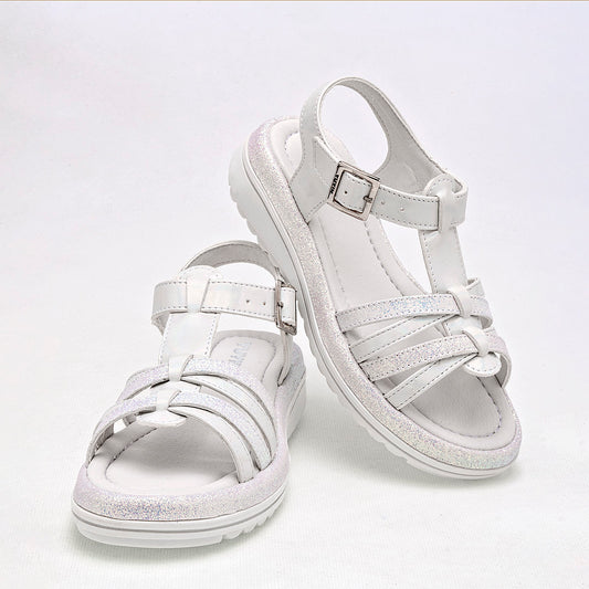 Yuyin Niña Sandalia Piso Abierto 24023 Blanco Tornasol 4 Cm