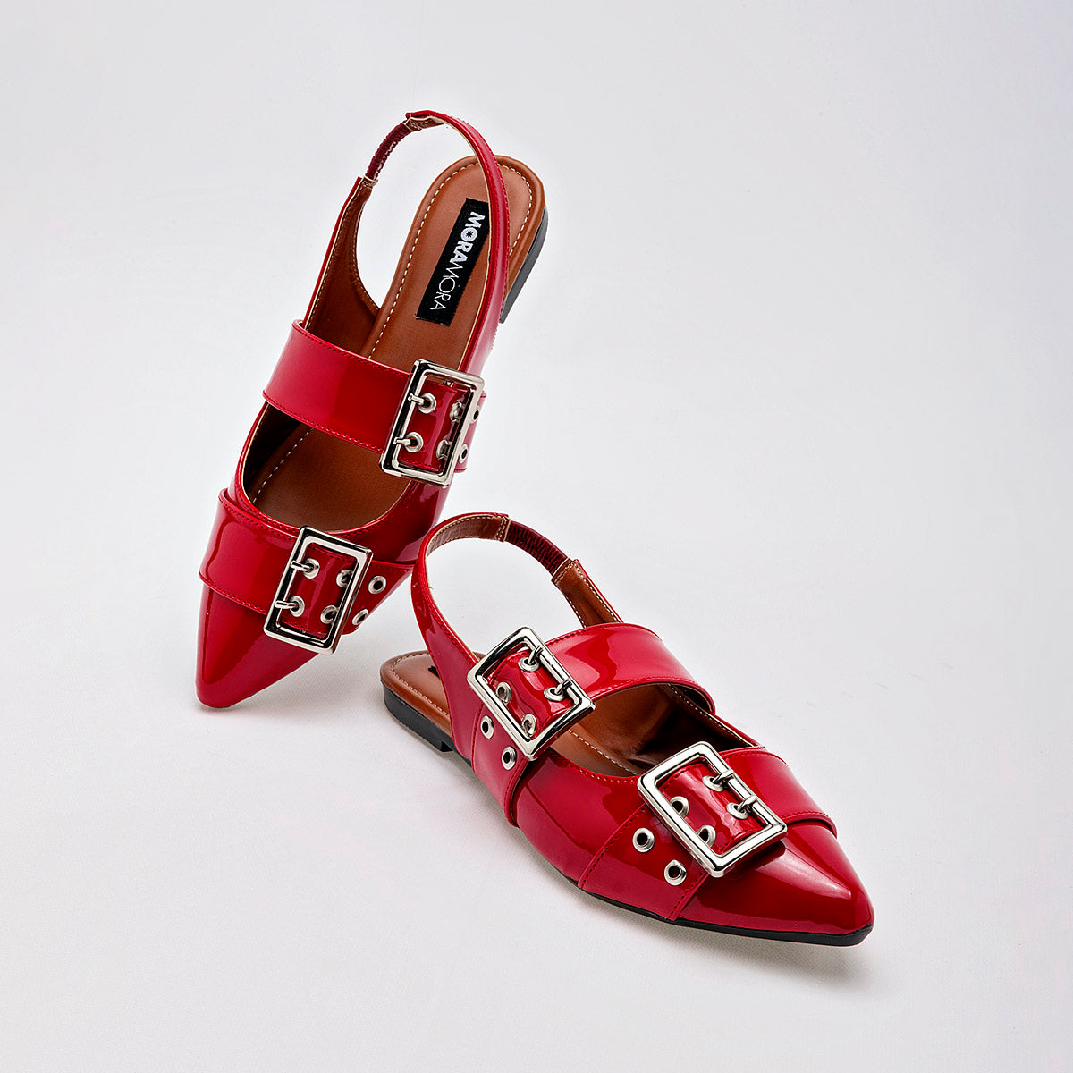 Flats Destalonada Moramora Para Mujer Xce Rojo Charol