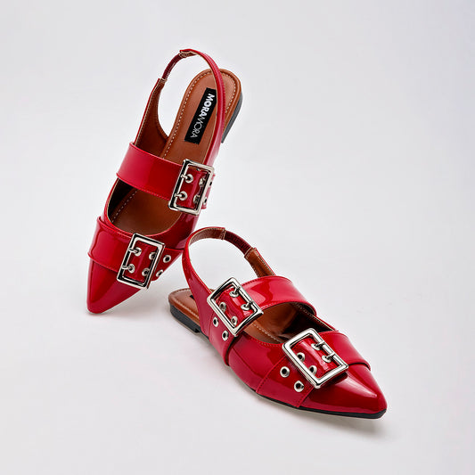 Flats Destalonada Moramora Para Mujer Xce Rojo Charol