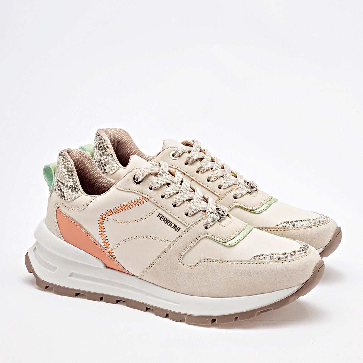 TENIS URBANO MUJER FERRIONI W0400501 BEIGE NARANJA