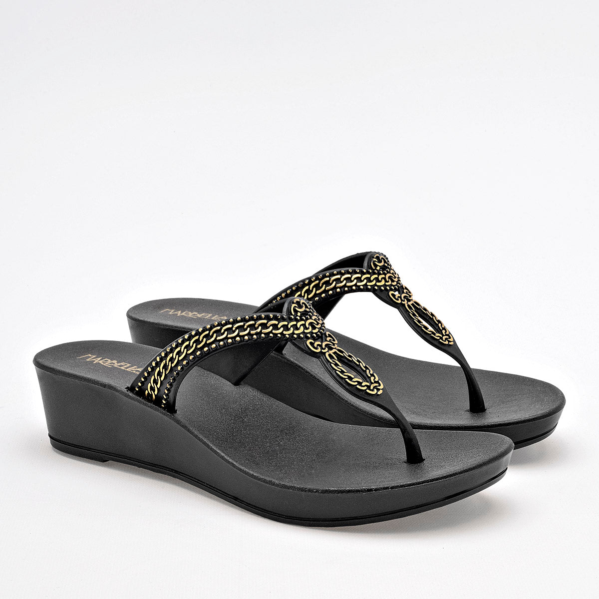 SANDALIA MUJER MARBELLA LAZO NEGRO ORO