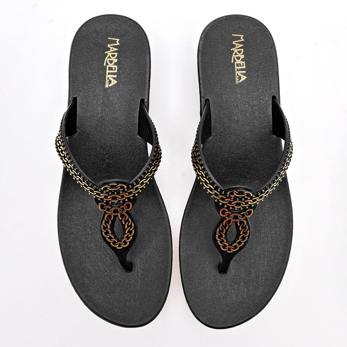 SANDALIA MUJER MARBELLA LAZO NEGRO ORO