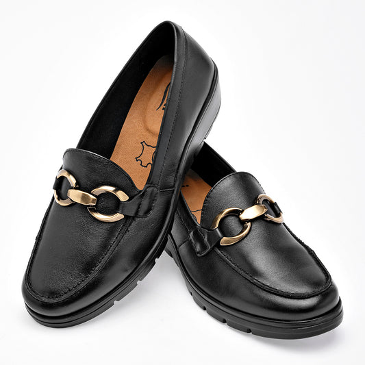 Zapato Confort Piel Flexi Mujer 104830 Negro Plataforma 4 Cm