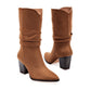      Bota Corta Clasben Para Mujer Jessy Color Cafe Tacon 8cm Tubo 25cm