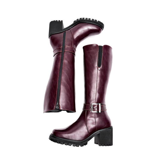      Bota Larga  Etnia Para Mujer 3805 Color Vino Tacon 7cm  Tubo 35cm