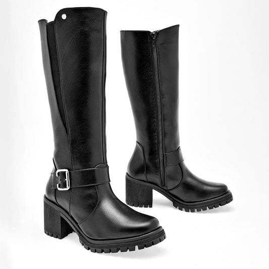      Bota Larga Etnia Para Mujer 3810 Color Negro Tacon 8cm Tubo 35cm
