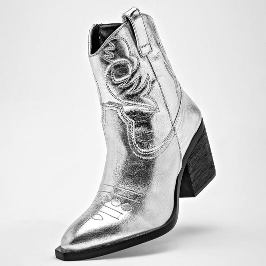      Bota Vaquera Lady One Mujer Ca7511 Plata Tacon 7 Cm