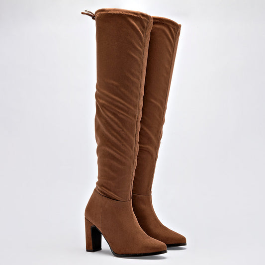 Bota Larga 5623 Para Mujer 5623 Color Camel Tacon 8cm Tubo 52cm