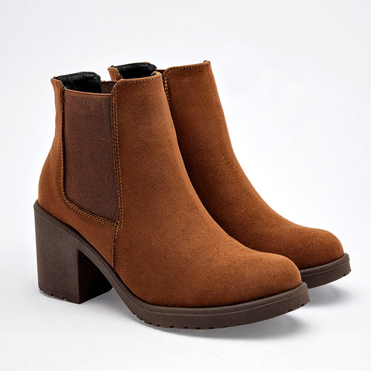 Botin Casual Queen Mujer 502515 Camel Tacon 7 Cm Tubo 10 Cm