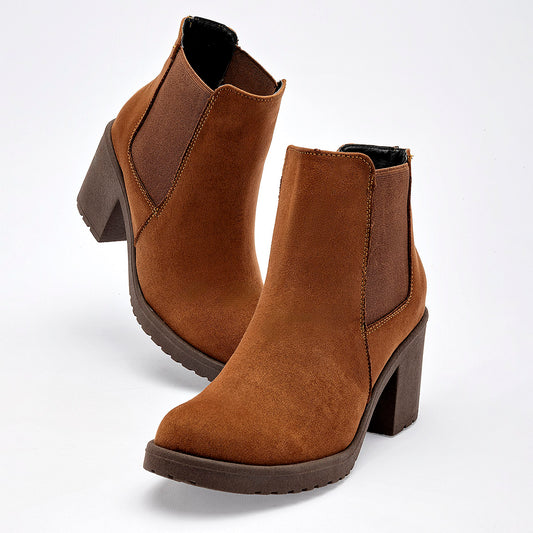      Botin Casual Queen Mujer 502515 Camel Tacon 7 Cm Tubo 10 Cm