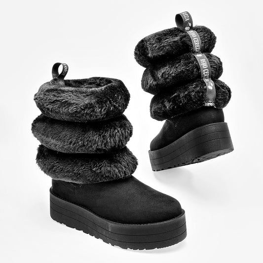      Bota Casual Rojo Cereza Mujer 8040 Negro Plataforma 4 Cm