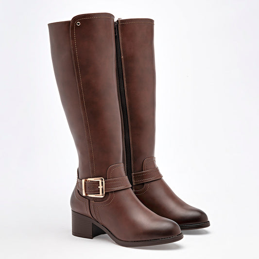 Bota Larga Celex Para Mujer 525 Color Cafe Tacon 5 Tub0 37