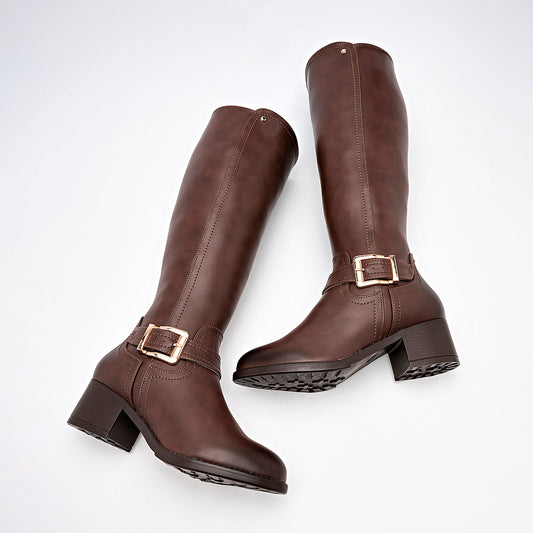      Bota Larga Celex Para Mujer 525 Color Cafe Tacon 5 Tub0 37