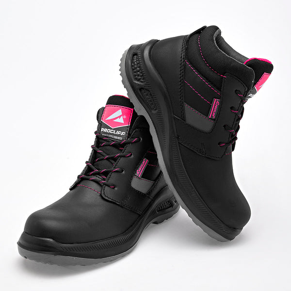      Botin De Trabajo Piel Cliff Mujer 476 Negro Casco Poliamida