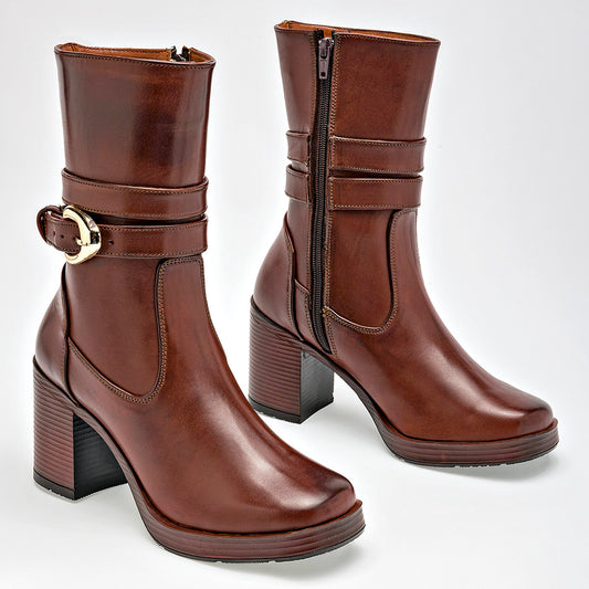      Botin Casual Giselle Mujer 5202 Cafe Tacon 8 Cm Tubo 20 Cm