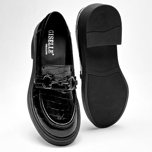 Mocasin Casual Charol Giselle Mujer 5601 Negro Tacon 4 Cm