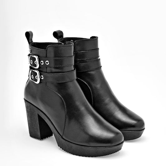 Botin Casual Moramora Piel Mujer Freya Negro Tacon 9 Cm