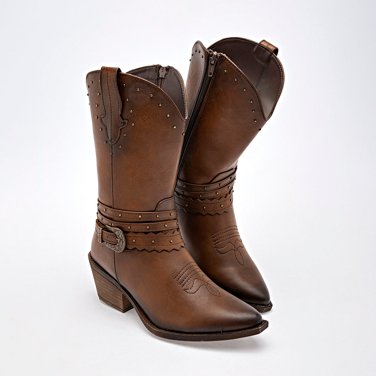      Bota Vaquera Moramora 1108019 Color Cafe Tacon 6cm Tubo 24cm