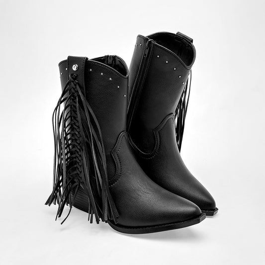      Bota Vaquera Moramora Mujer Mina Negro tacon 6cmTubo 19 Cm