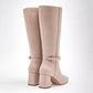 Bota Larga Para Mujer 39702 Color Beige Tacon 7cm Tubo35 Cm