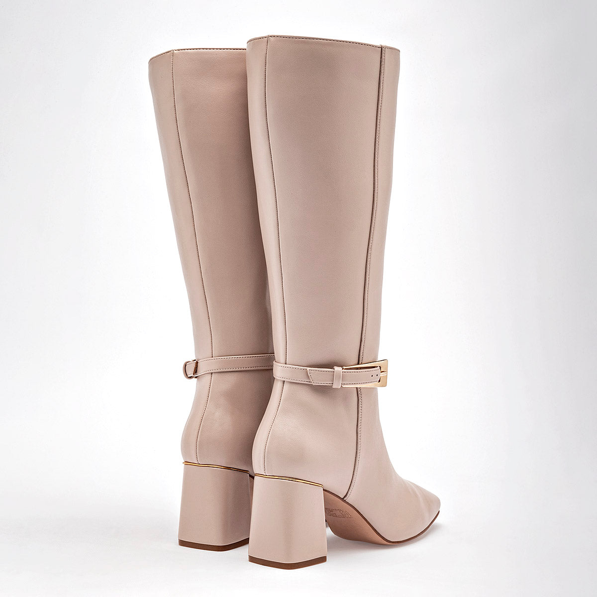 Bota Larga Para Mujer 39702 Color Beige Tacon 7cm Tubo35 Cm