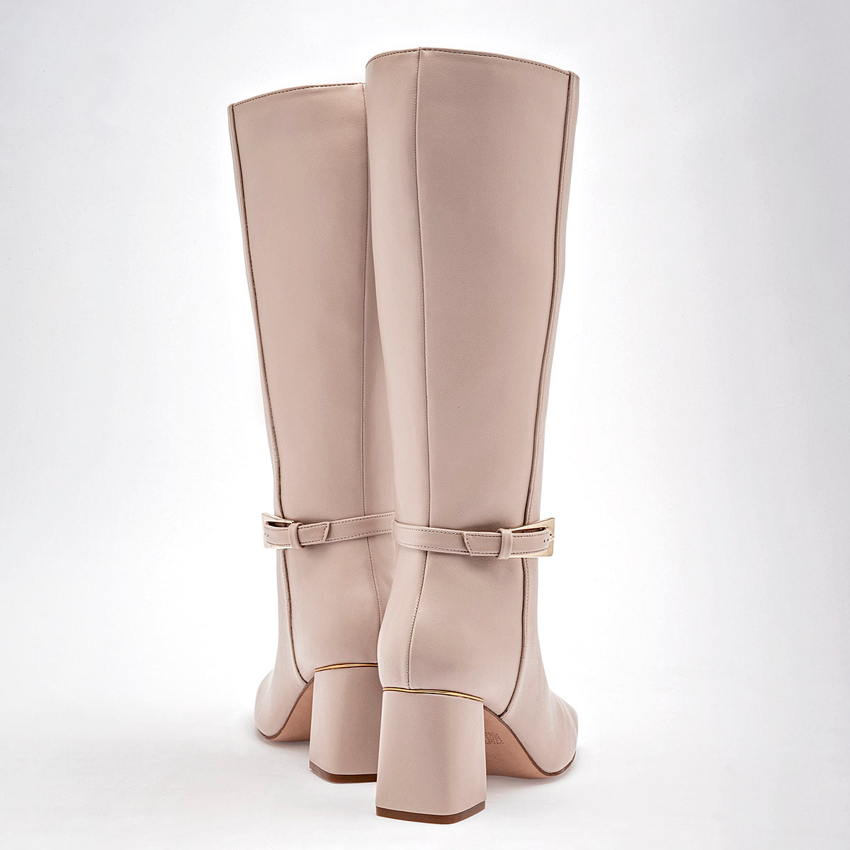 Bota Larga Para Mujer 39702 Color Beige Tacon 7cm Tubo35 Cm