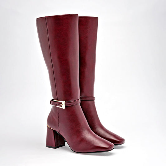 Bota Larga Lady Paulina Para Mujer 39702 Vino Tacon 7cm  Tubo 35cm