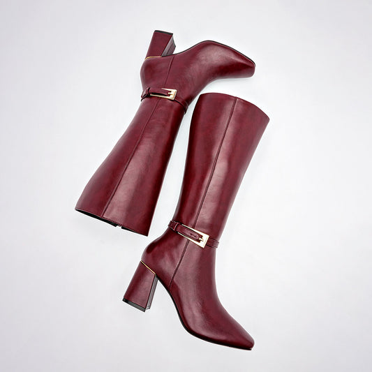      Bota Larga Lady Paulina Para Mujer 39702 Vino Tacon 7cm  Tubo 35cm