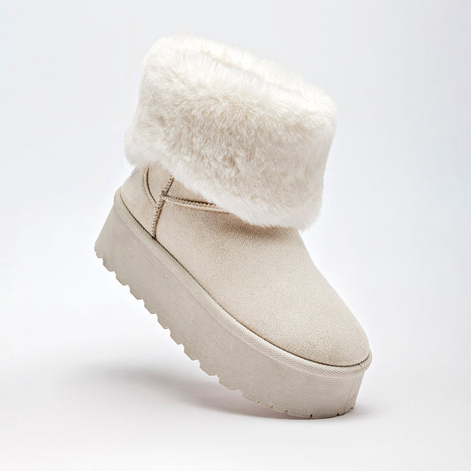      Botin Casual Moramora Mujer Liz Beige Plataforma 5 Cm