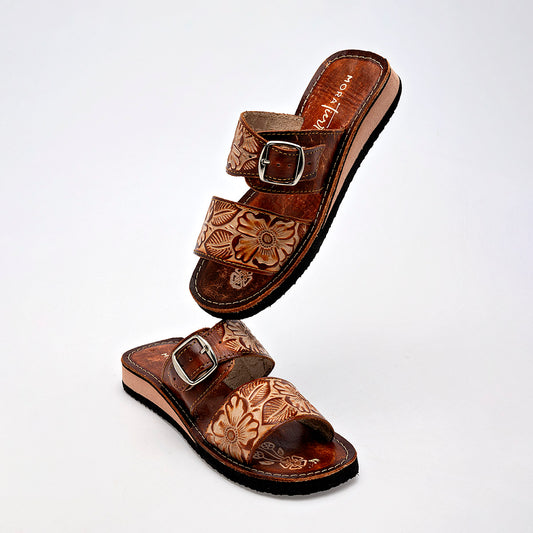 Sandalia Artesanal Piel Mora Tierra Mujer Janne Cafe Beige