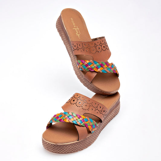Sandalia Artesanal Piel Mora Tierra Mujer Pepper Camel 4 Cm