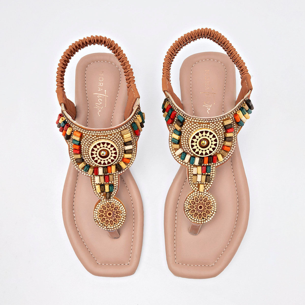 Sandalia Artesanal Mora Tierra Mujer Yanai Camel Multicolor