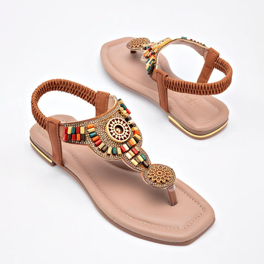 Sandalia Artesanal Mora Tierra Mujer Yanai Camel Multicolor