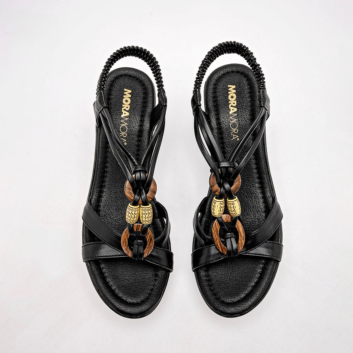 Sandalia De Tiras Moramora Mujer Selma Negro Plataforma 7 Cm