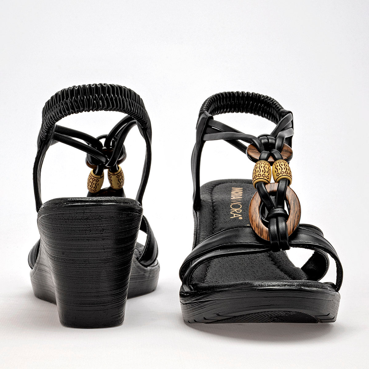 Sandalia De Tiras Moramora Mujer Selma Negro Plataforma 7 Cm