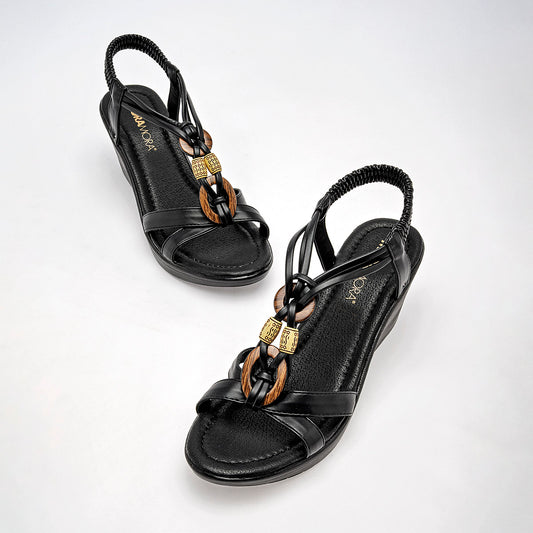 Sandalia De Tiras Moramora Mujer Selma Negro Plataforma 7 Cm