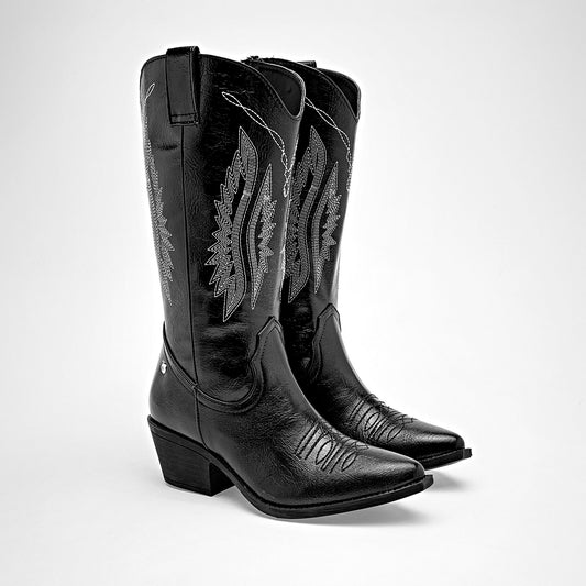      Bota Vaquera Moramora Para Mujer 1108003 Negro Tacon6 Tubo28