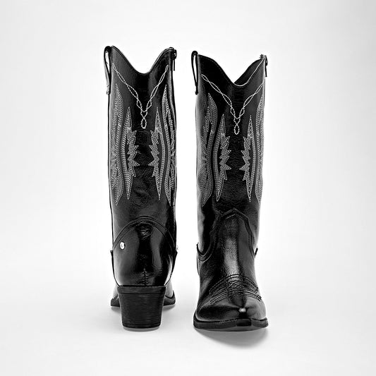 Bota Vaquera Moramora Para Mujer 1108003 Negro Tacon6 Tubo28