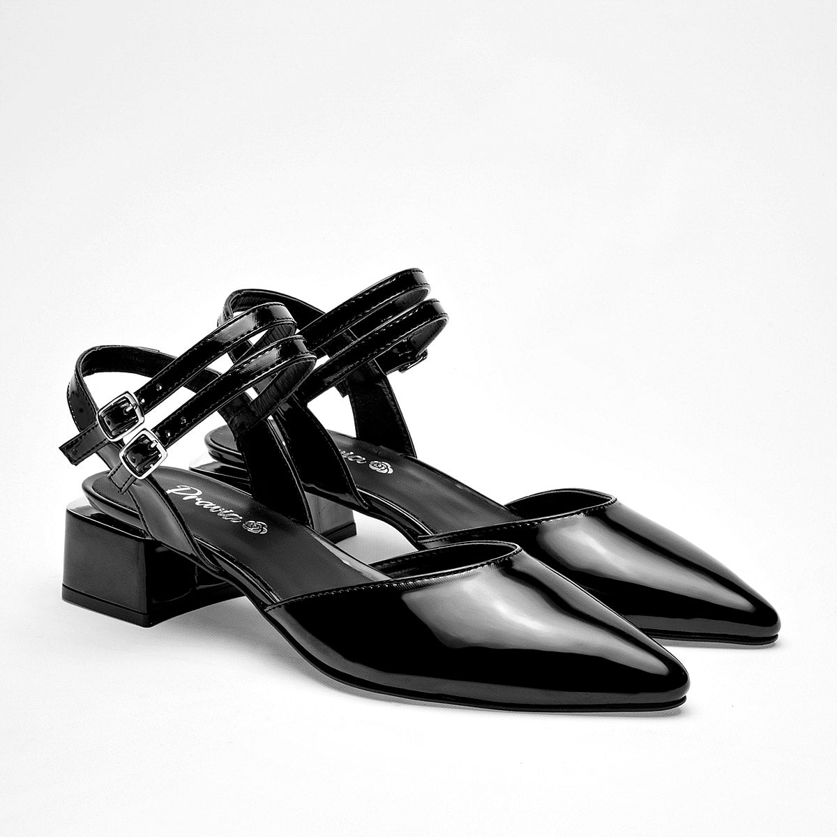 Flats Casual Charol Pravia Mujer 3064 Negro Tacon 4 Cm