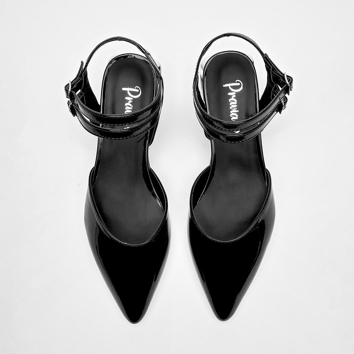 Flats Casual Charol Pravia Mujer 3064 Negro Tacon 4 Cm